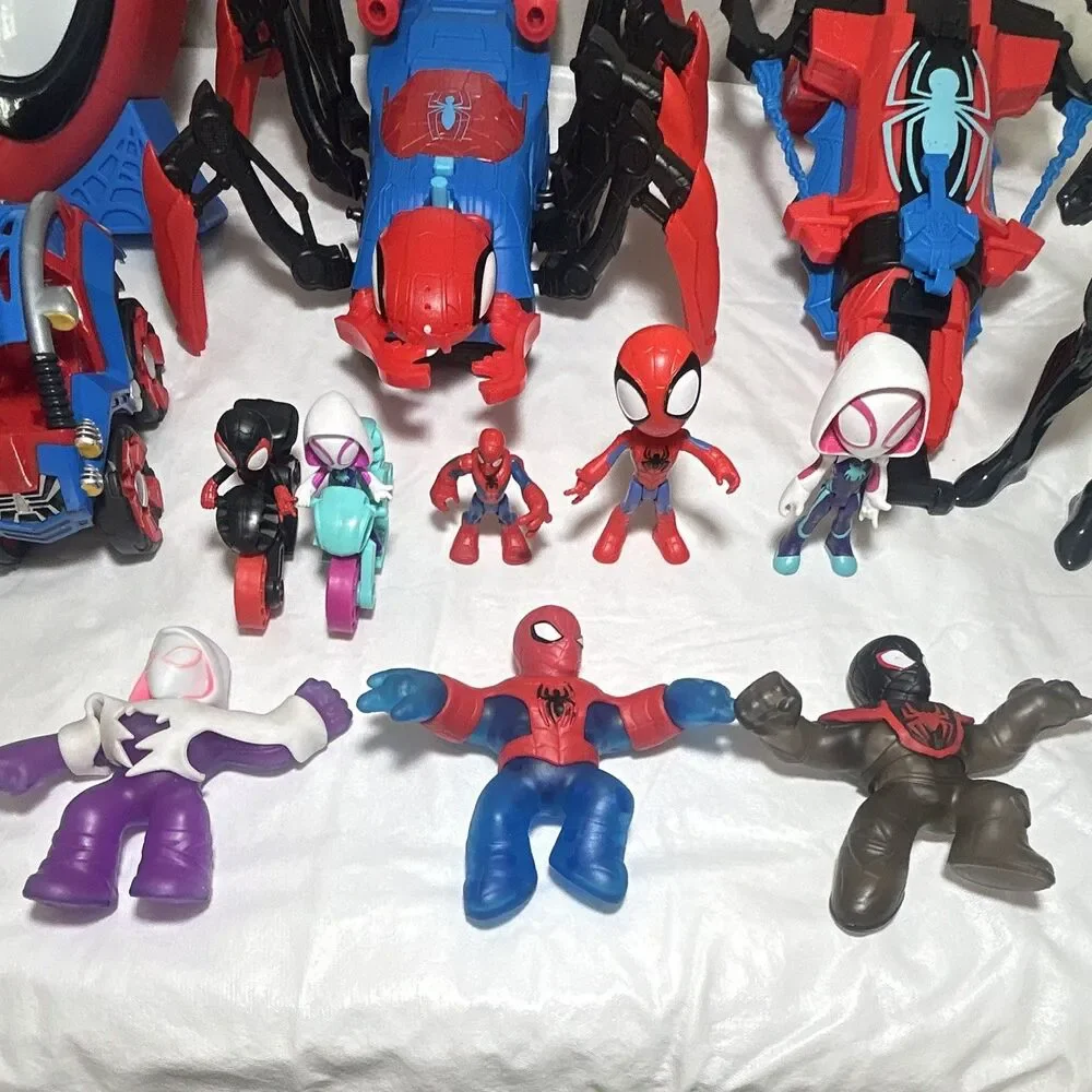 Marvel Spider-Man Mixed Lot 10+ Plastic Figures & Vehicles Miles Morales Gwen